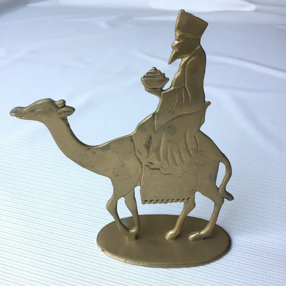 Wise Man & Camel Metal Figurine Brass Sculpture Nativity Scene Christmas Holiday